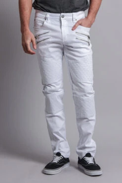 Quilted Biker Jeans -Victorious DL1032 WHT 1