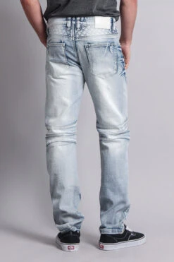 Quilted Ripped Washed Biker Jeans -Victorious DL1033 ICE 3