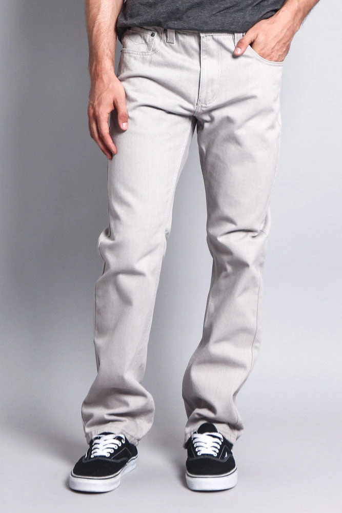 Men's Straight Fit Colored Denim Jeans (Light Grey) 1 Men's Straight Fit Colored Denim Jeans (Light Grey)