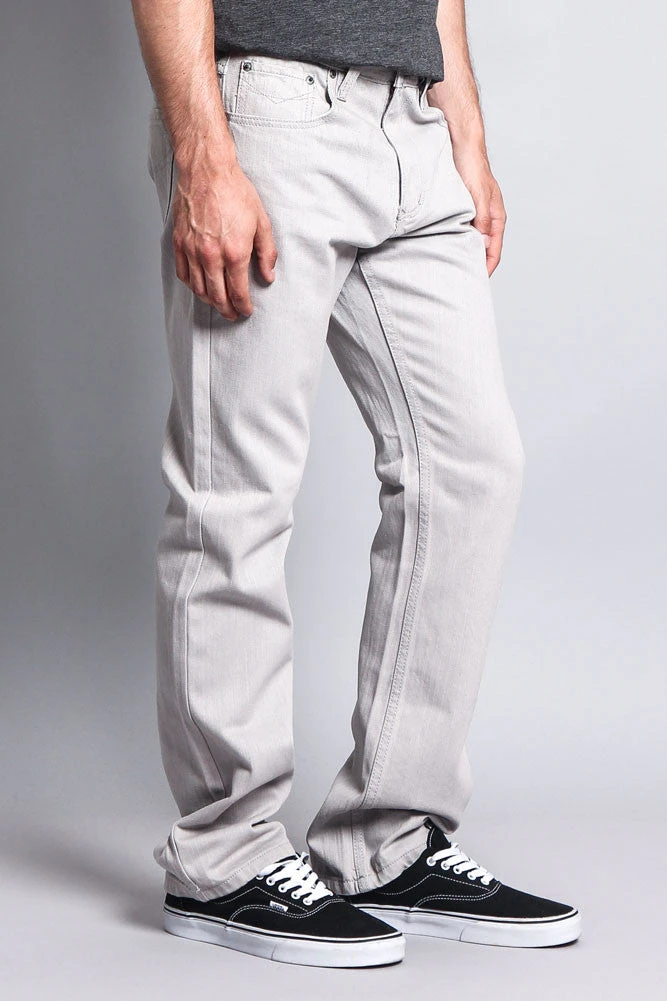 Men's Straight Fit Colored Denim Jeans (Light Grey) 4 Men's Straight Fit Colored Denim Jeans (Light Grey) - Image 4