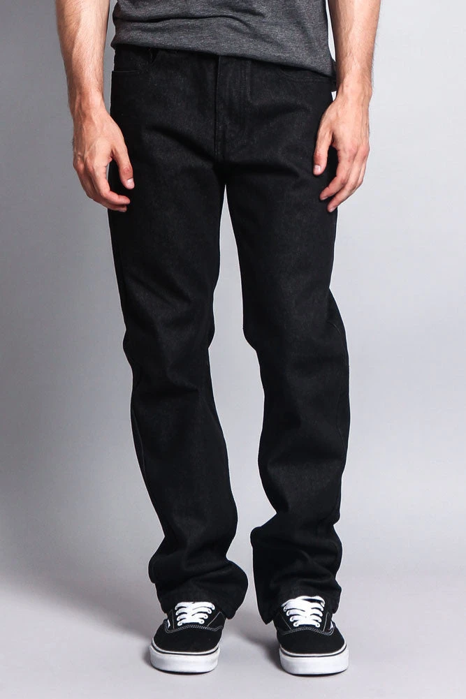 Men's Straight Fit Raw Denim Jeans (Raw Black) 1 Men's Straight Fit Raw Denim Jeans (Raw Black)
