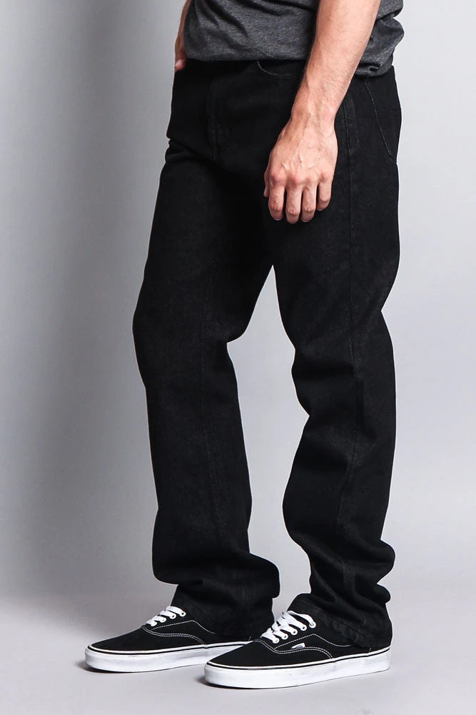 Men's Straight Fit Raw Denim Jeans (Raw Black) 2 Men's Straight Fit Raw Denim Jeans (Raw Black) - Image 2