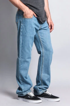 Men's Straight Fit Washed Denim Jeans (Washed Light Indigo) -Victorious DL105 WLI 4