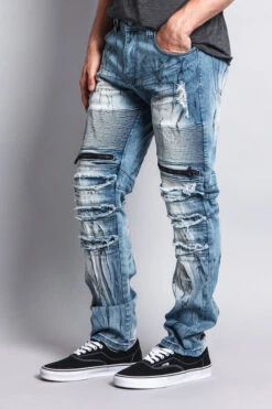 Zipper Cut Grease Wash Biker Jeans -Victorious DL1054 IND 2