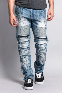 Zipper Cut Grease Wash Biker Jeans -Victorious DL1054 IND 5