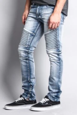 Men's Faded Skinny Biker Denim Jeans -Victorious DL1075 LTI 2