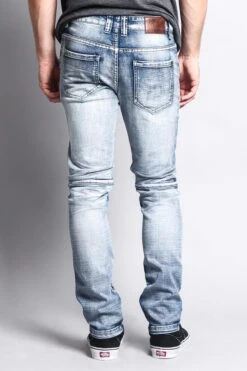 Men's Faded Skinny Biker Denim Jeans -Victorious DL1075 LTI 3