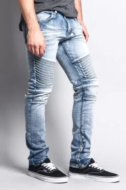 Men's Faded Skinny Biker Denim Jeans -Victorious DL1075 LTI 4