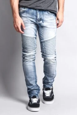 Men's Faded Skinny Biker Denim Jeans -Victorious DL1075 LTI 5