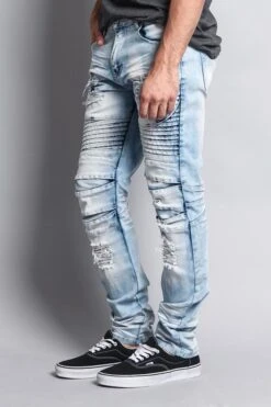 Heavy Dye Biker Denim Jeans -Victorious DL1081 ICE 2