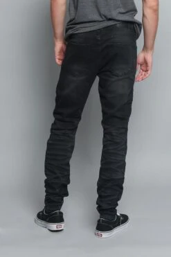 Creased Biker Denim Jeans 33 Creased Biker Denim Jeans -Victorious DL1083 BLK 1