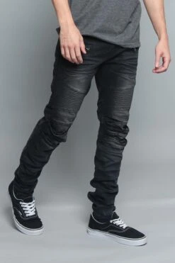 Creased Biker Denim Jeans 34 Creased Biker Denim Jeans -Victorious DL1083 BLK 2