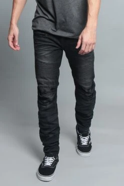 Creased Biker Denim Jeans 31 Creased Biker Denim Jeans -Victorious DL1083 BLK 3