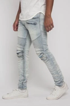 Creased Biker Denim Jeans 37 Creased Biker Denim Jeans -Victorious DL1083 CLD 2
