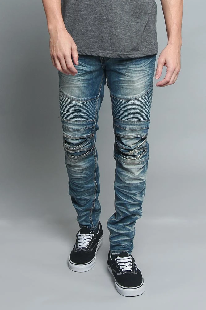 Creased Biker Denim Jeans 2 Creased Biker Denim Jeans - Image 2