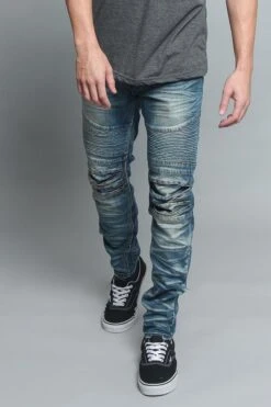 Creased Biker Denim Jeans 25 Creased Biker Denim Jeans -Victorious DL1083 IND 5