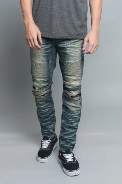 Creased Biker Denim Jeans 26 Creased Biker Denim Jeans -Victorious DL1083 VIN 1