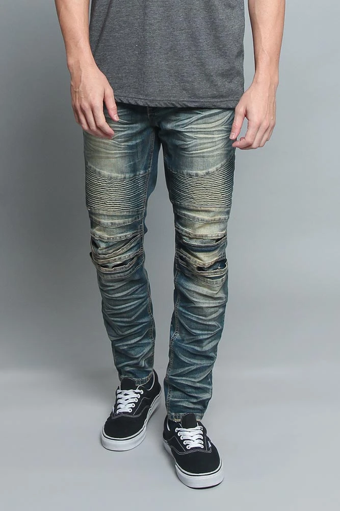 Creased Biker Denim Jeans 7 Creased Biker Denim Jeans - Image 7