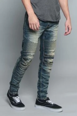 Creased Biker Denim Jeans 29 Creased Biker Denim Jeans -Victorious DL1083 VIN 4