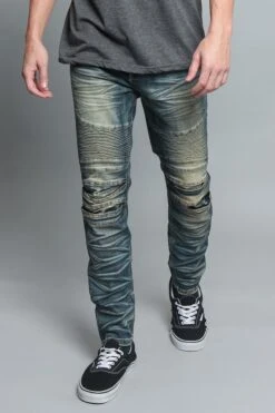 Creased Biker Denim Jeans 30 Creased Biker Denim Jeans -Victorious DL1083 VIN 5