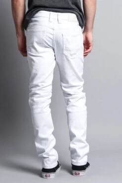 Faded Distressed Zipper Biker Jeans -Victorious DL1088 WHT 4