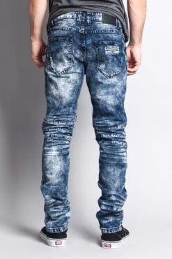 Stain Washed Contrast Patching Twill Biker Jeans 13 Stain Washed Contrast Patching Twill Biker Jeans -Victorious DL1089 DKI 3