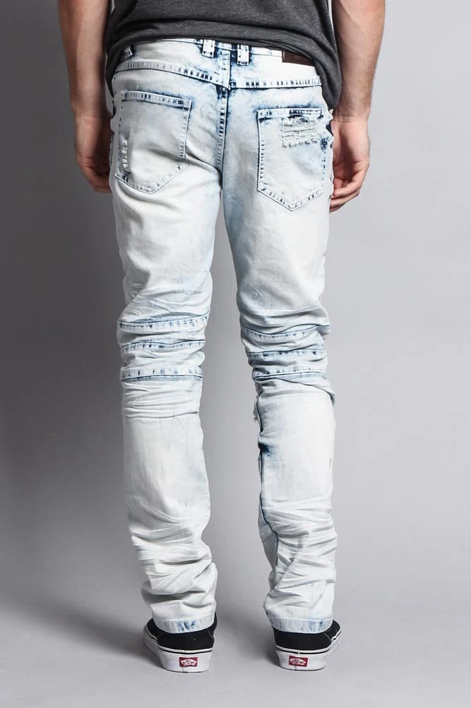 Stain Washed Contrast Patching Twill Biker Jeans 8 Stain Washed Contrast Patching Twill Biker Jeans - Image 8