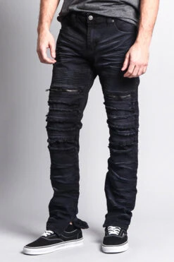 Distressed Acid Washed Biker Slim Jeans 39 Distressed Acid Washed Biker Slim Jeans -Victorious DL1115 BLK 2