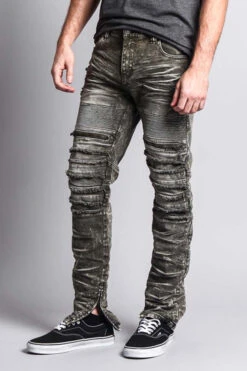 Distressed Acid Washed Biker Slim Jeans 33 Distressed Acid Washed Biker Slim Jeans -Victorious DL1115 OLV 2
