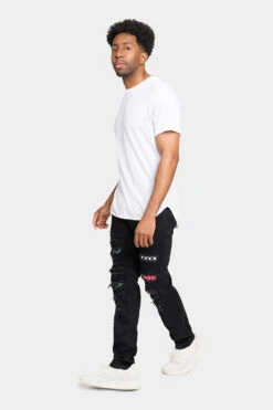 Distressed Patterned Patchwork Denim Jeans -Victorious DL1134 BLK 5