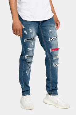 Distressed Patterned Patchwork Denim Jeans -Victorious DL1134 IND 4