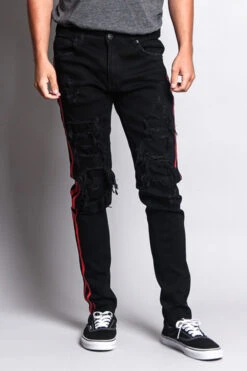Men's Distressed Double Striped Skinny Jeans -Victorious DL1140 BRD 1