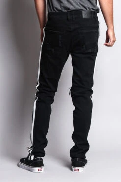 Men's Distressed Double Striped Skinny Jeans -Victorious DL1140 BWT 3