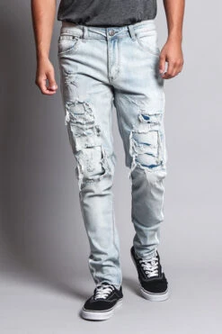 Men's Distressed Double Striped Skinny Jeans -Victorious DL1140 LIW 1
