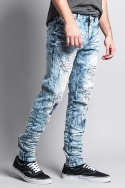 Men's Destroyed Light Acid Washed Denim Jeans -Victorious DL1141 IND 4