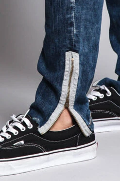 Destroyed Rip Illusion Moto Biker Jeans With Zipper -Victorious DL1152 IND 6