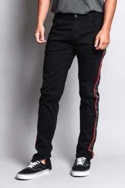 Men's G Stripe Zippered Track Style Pants -Victorious DL1163 BLK 1
