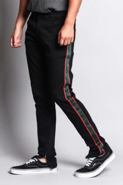 Men's G Stripe Zippered Track Style Pants -Victorious DL1163 BLK 2