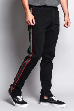 Men's G Stripe Zippered Track Style Pants -Victorious DL1163 BLK 4