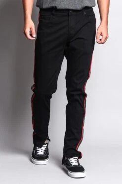 Men's G Stripe Zippered Track Style Pants -Victorious DL1163 BLK 5
