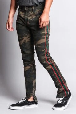 Men's G Stripe Zippered Track Style Pants -Victorious DL1163 CAM 2