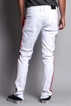 Men's G Stripe Zippered Track Style Pants -Victorious DL1163 WHT 3