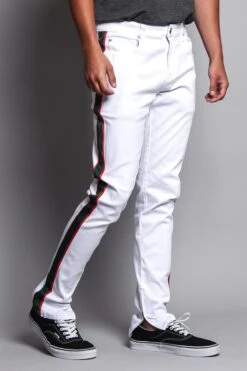 Men's G Stripe Zippered Track Style Pants -Victorious DL1163 WHT 4