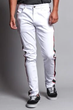 Men's G Stripe Zippered Track Style Pants -Victorious DL1163 WHT 5