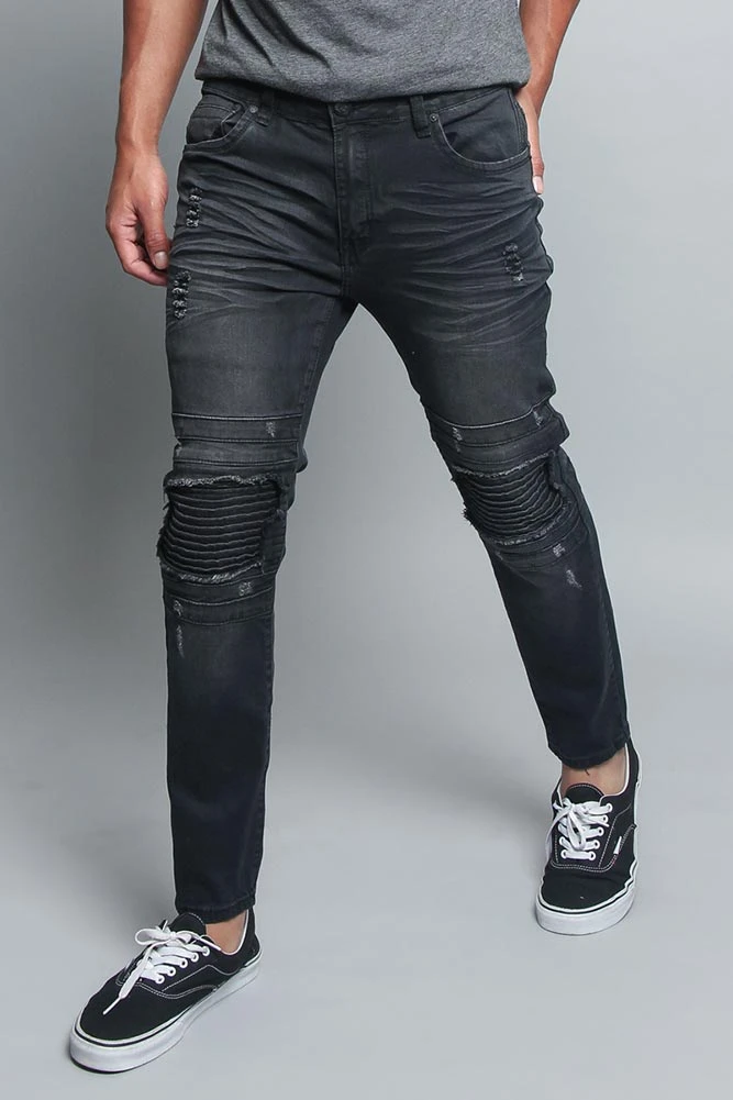 Distressed Scrunched Knee Biker Jeans 2 Distressed Scrunched Knee Biker Jeans - Image 2