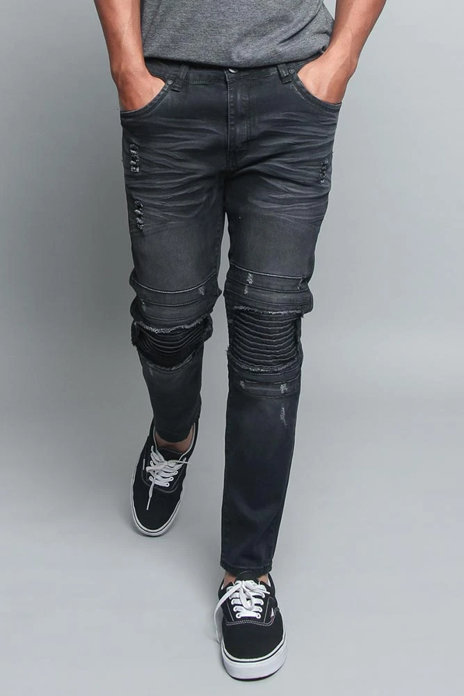 Distressed Scrunched Knee Biker Jeans 5 Distressed Scrunched Knee Biker Jeans - Image 5