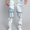 Bleached Moto Biker Denim Jeans