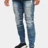 Distressed Stacked Biker Denim Jeans