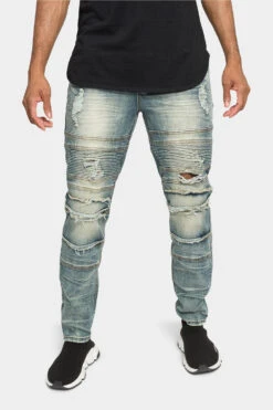 Distressed Stacked Biker Denim Jeans 15 Distressed Stacked Biker Denim Jeans -Victorious DL1239 SAH 1