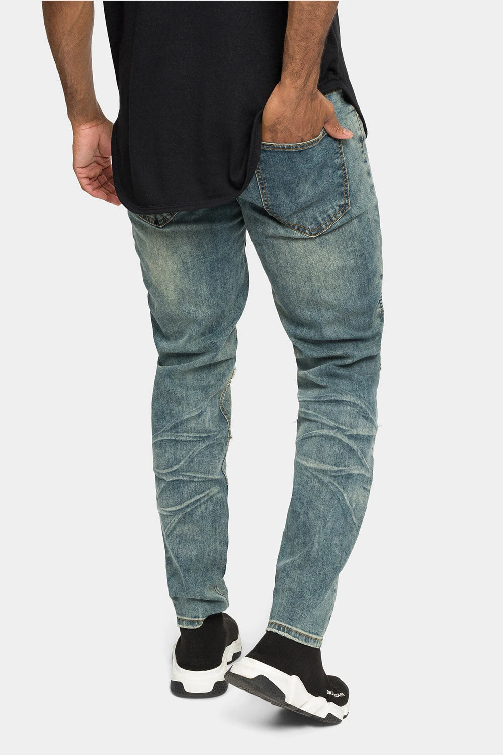 Distressed Stacked Biker Denim Jeans 8 Distressed Stacked Biker Denim Jeans - Image 8